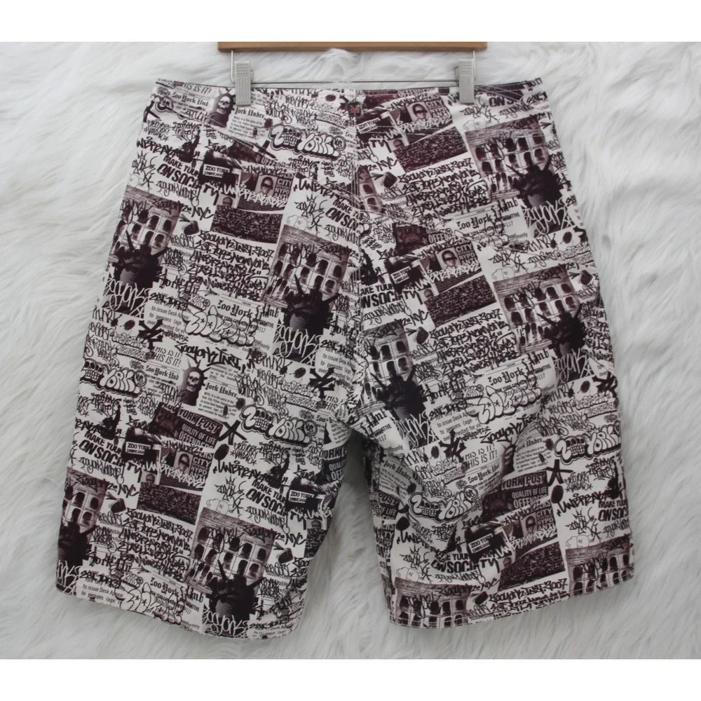 Zoo York VTG Y2K Graffiti Print Black/White Board Shorts Swim Trunks Sz 34